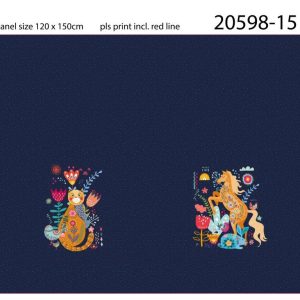 Stenzo French terry 20598-15 bloemetjes kater / paard 2 delig paneel donker blauw