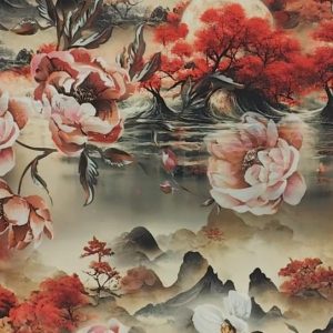 Stenzo French terry 22039 - japanse style  - flowers -paneel - digitaal